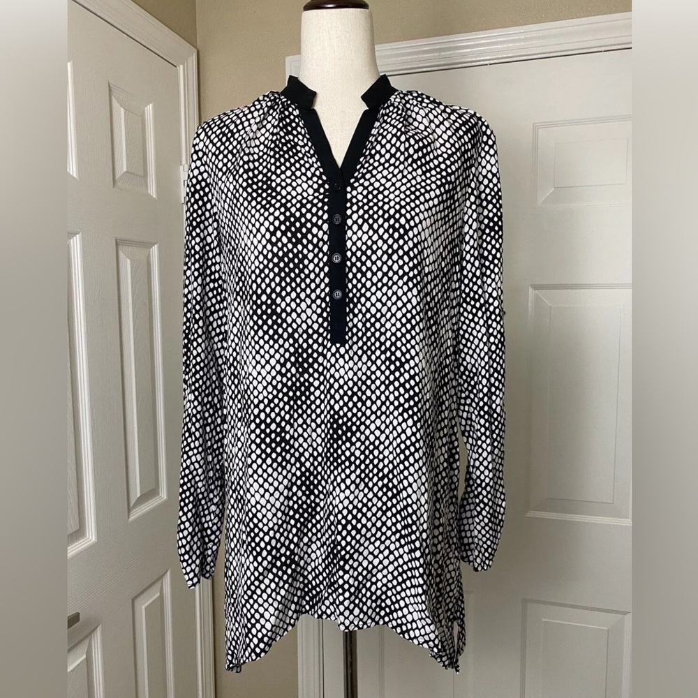 Spense Womens Blouse Size Small Black White Long Sleeve Top